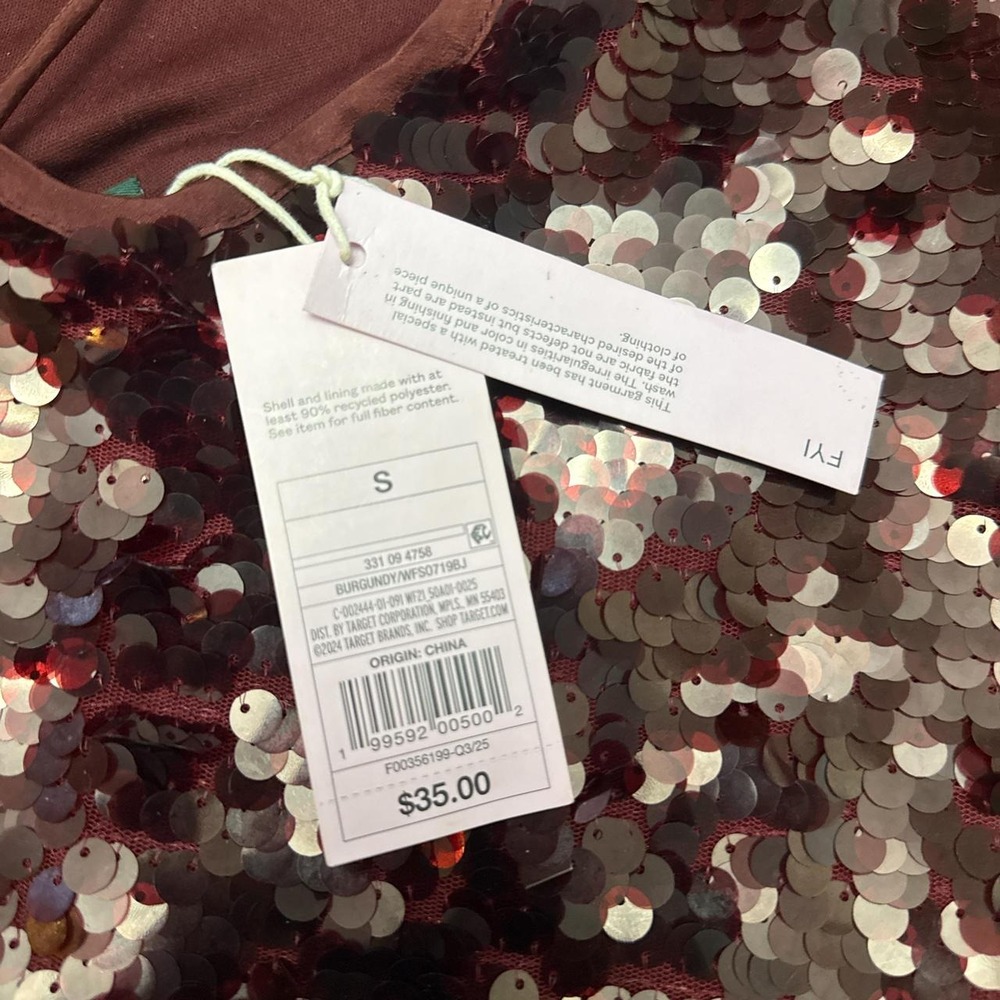 Wild Fable Burgundy Sequined Open Back Spaghetti Strap Mini Dress - Picture 6 of 8